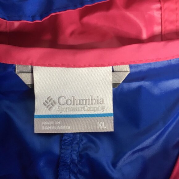 Columbia Jacket Mens XL Pink Blue Hooded Anorak Windbreaker Pullover KX0490 - Picture 3 of 14